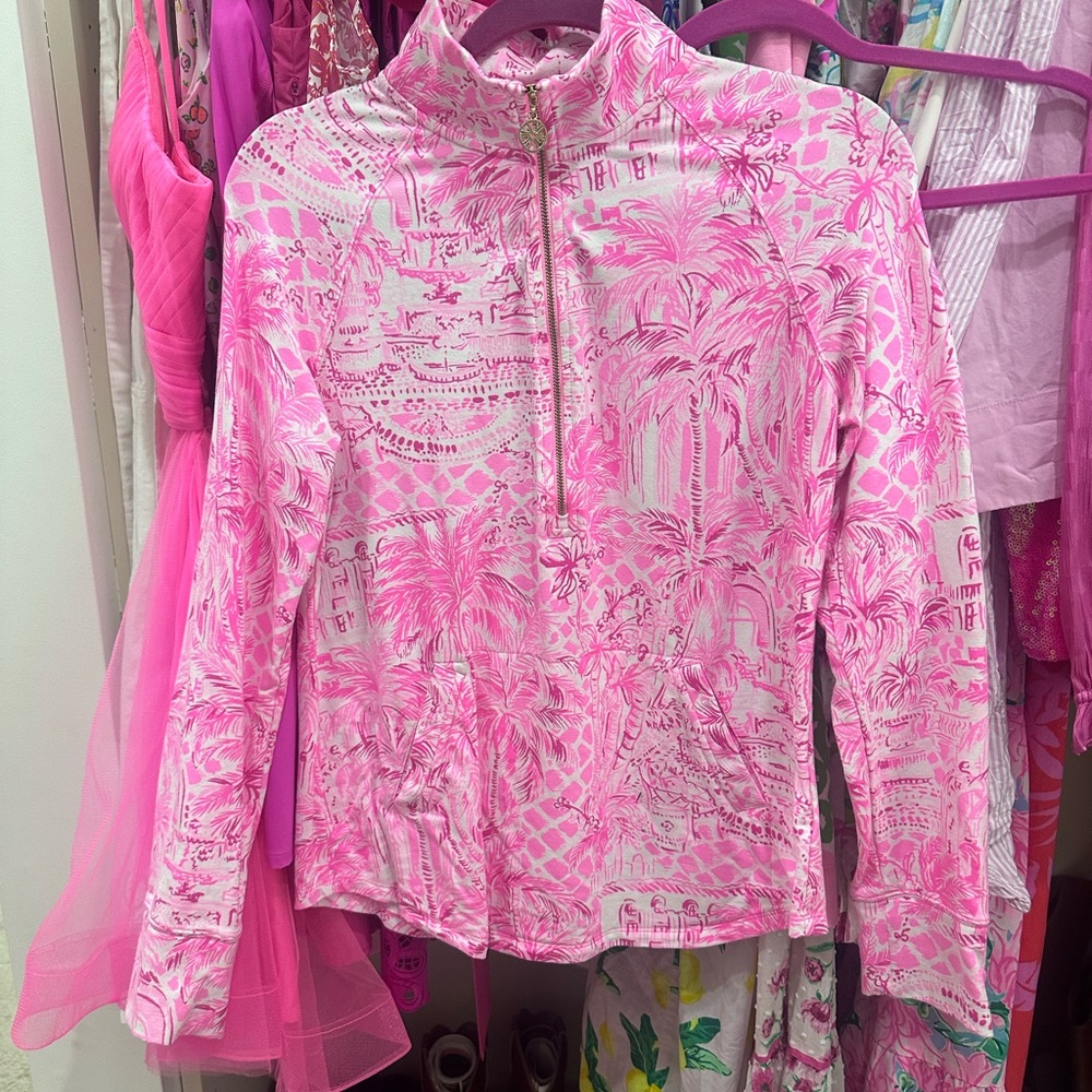 Lilly Pulitzer S Palm Beach Paradise PINK SKIPPER POPOVER 1/2 Zip Pullover